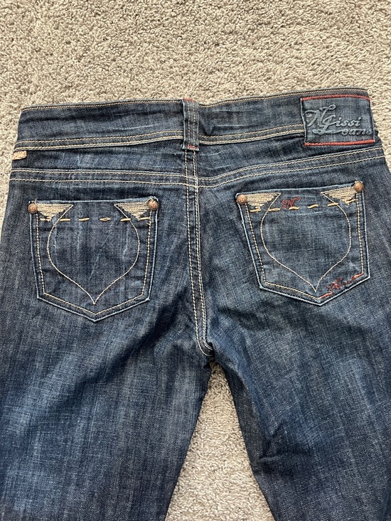 Nissi Juniors Dark Blue Straight-Leg Jeans Pocket Embroidery Hip Stitch -Size 11 - Picture 4 of 12